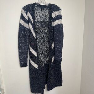 Ethyl Boutique Chic Navy and White Women's Cardigan grandma‎ sweater